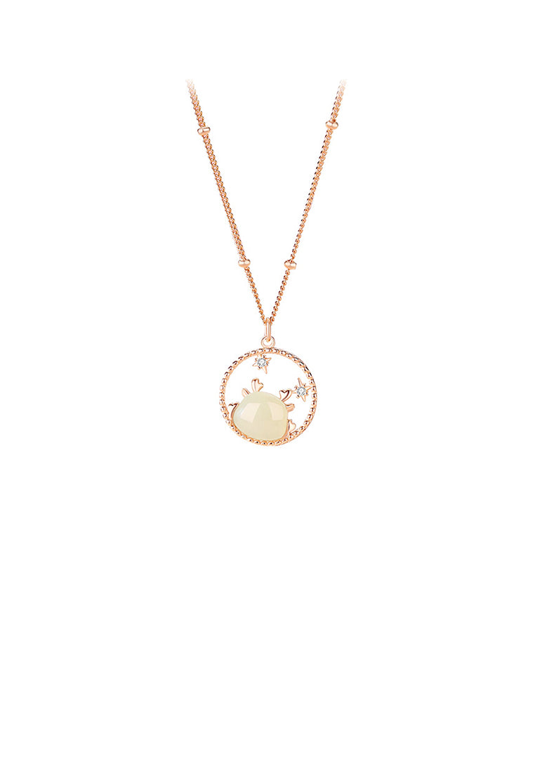 925 Sterling Silver Plated Rose Gold Fashion and Creative Chinese Zodiac Dragon Star Pendant with Cubic Zirconia and Necklace - Luxurious Look
