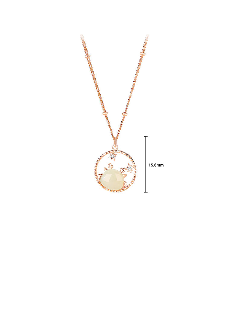 925 Sterling Silver Plated Rose Gold Fashion and Creative Chinese Zodiac Dragon Star Pendant with Cubic Zirconia and Necklace - Luxurious Look