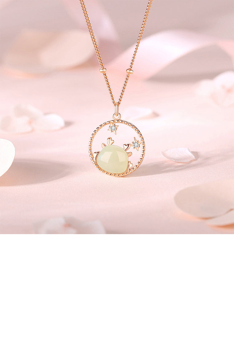 925 Sterling Silver Plated Rose Gold Fashion and Creative Chinese Zodiac Dragon Star Pendant with Cubic Zirconia and Necklace - Luxurious Look