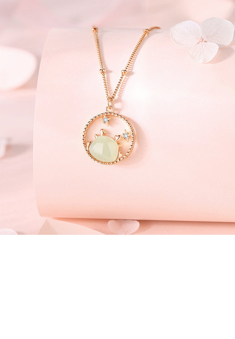 925 Sterling Silver Plated Rose Gold Fashion and Creative Chinese Zodiac Dragon Star Pendant with Cubic Zirconia and Necklace - Luxurious Look