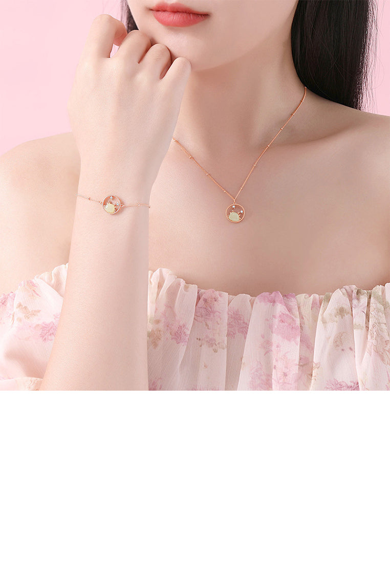 925 Sterling Silver Plated Rose Gold Fashion and Creative Chinese Zodiac Dragon Star Pendant with Cubic Zirconia and Necklace - Luxurious Look