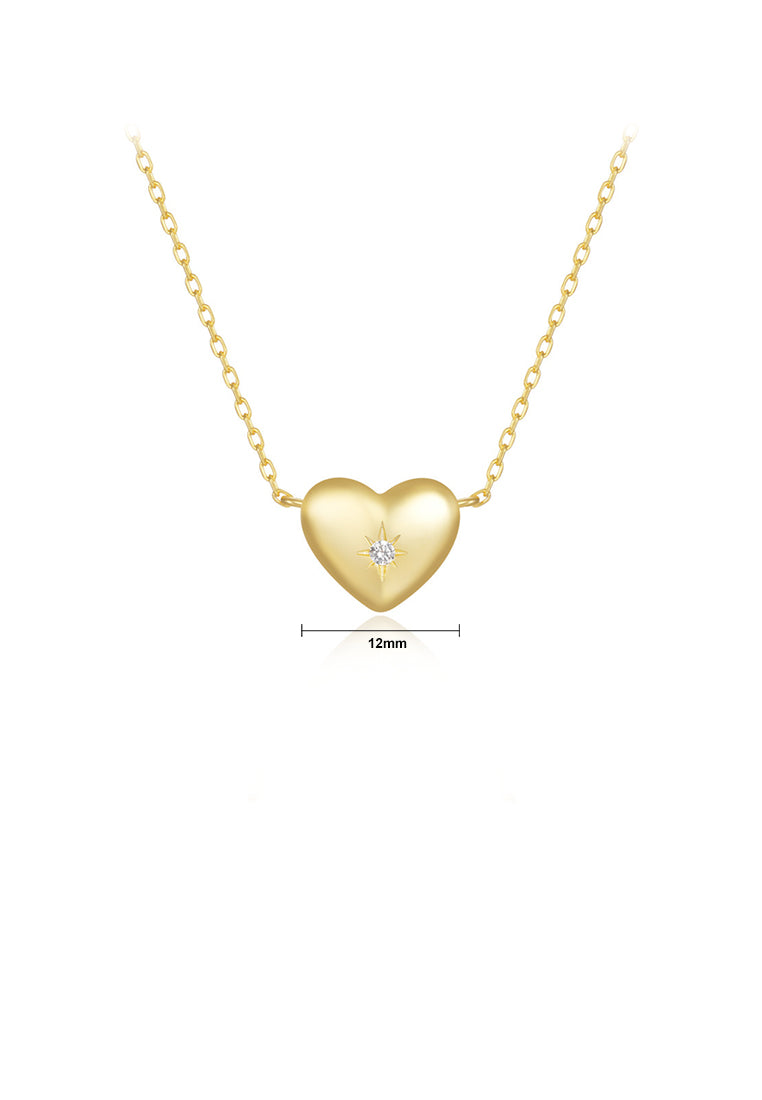 925 Sterling Silver Plated Gold Simple and Cute Heart-shaped Pendant with Cubic Zirconia and Necklace - Luxurious Look
