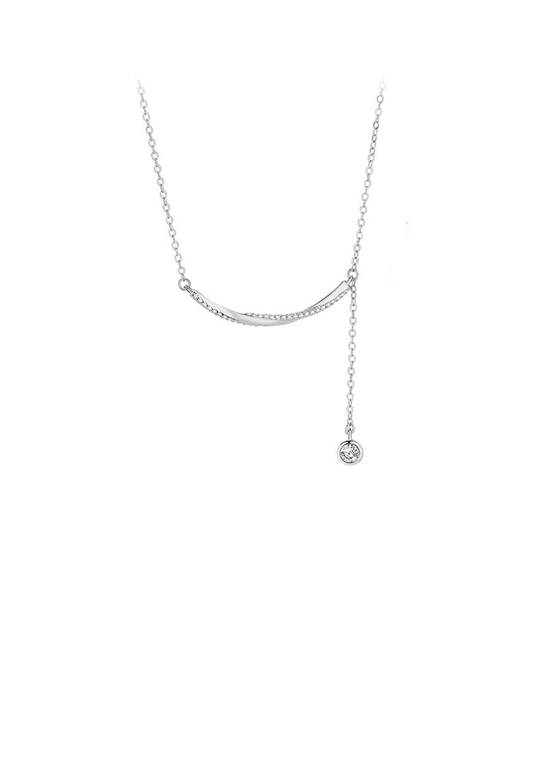 925 Sterling Silver Simple and Fashion Möbius Smile Tassel Pendant with Cubic Zirconia and Necklace - Luxurious Look
