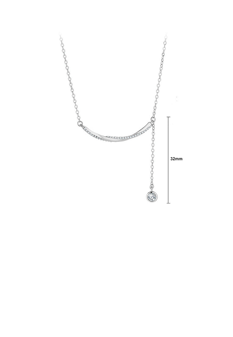 925 Sterling Silver Simple and Fashion Möbius Smile Tassel Pendant with Cubic Zirconia and Necklace - Luxurious Look