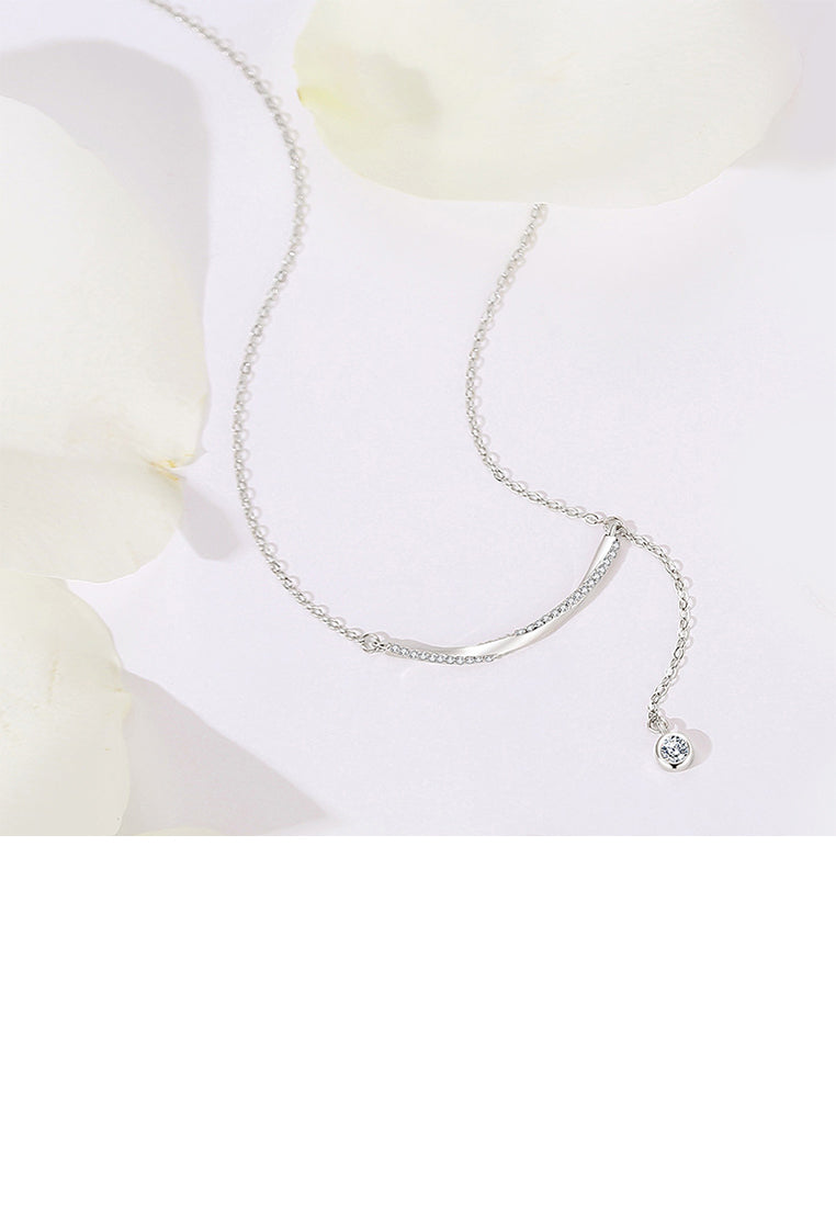 925 Sterling Silver Simple and Fashion Möbius Smile Tassel Pendant with Cubic Zirconia and Necklace - Luxurious Look