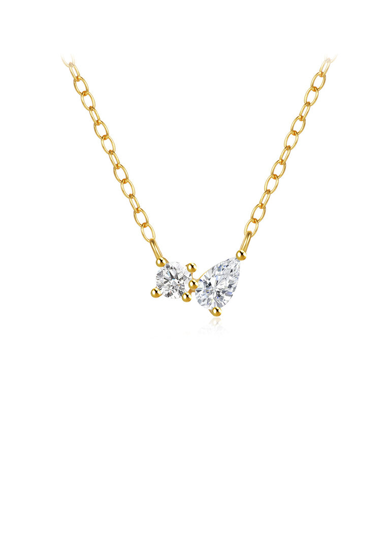 925 Sterling Silver Plated Gold Simple and Fashion Water Drop Geometric Pendant with Cubic Zirconia and Necklace - Luxurious Look