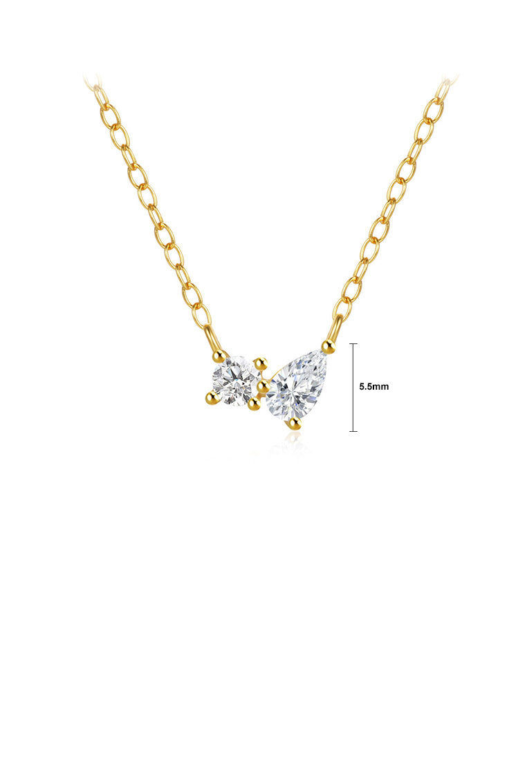 925 Sterling Silver Plated Gold Simple and Fashion Water Drop Geometric Pendant with Cubic Zirconia and Necklace - Luxurious Look