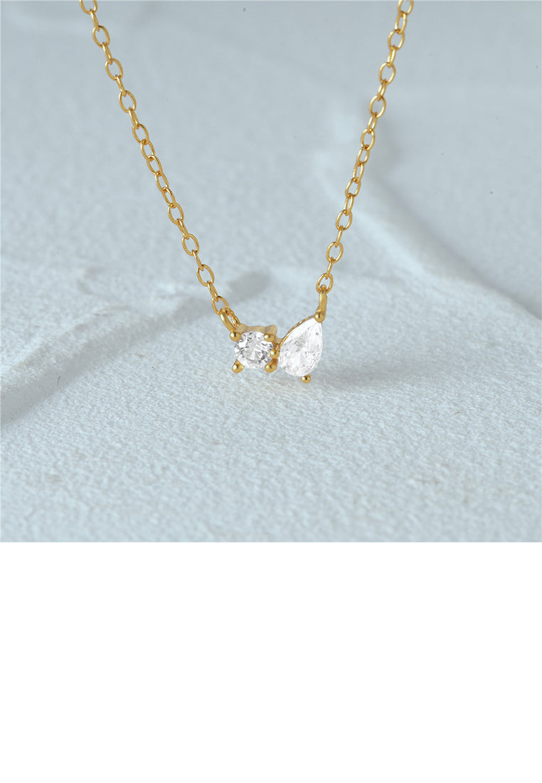 925 Sterling Silver Plated Gold Simple and Fashion Water Drop Geometric Pendant with Cubic Zirconia and Necklace - Luxurious Look
