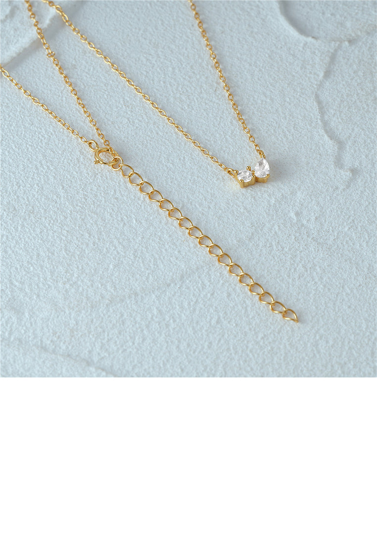 925 Sterling Silver Plated Gold Simple and Fashion Water Drop Geometric Pendant with Cubic Zirconia and Necklace - Luxurious Look