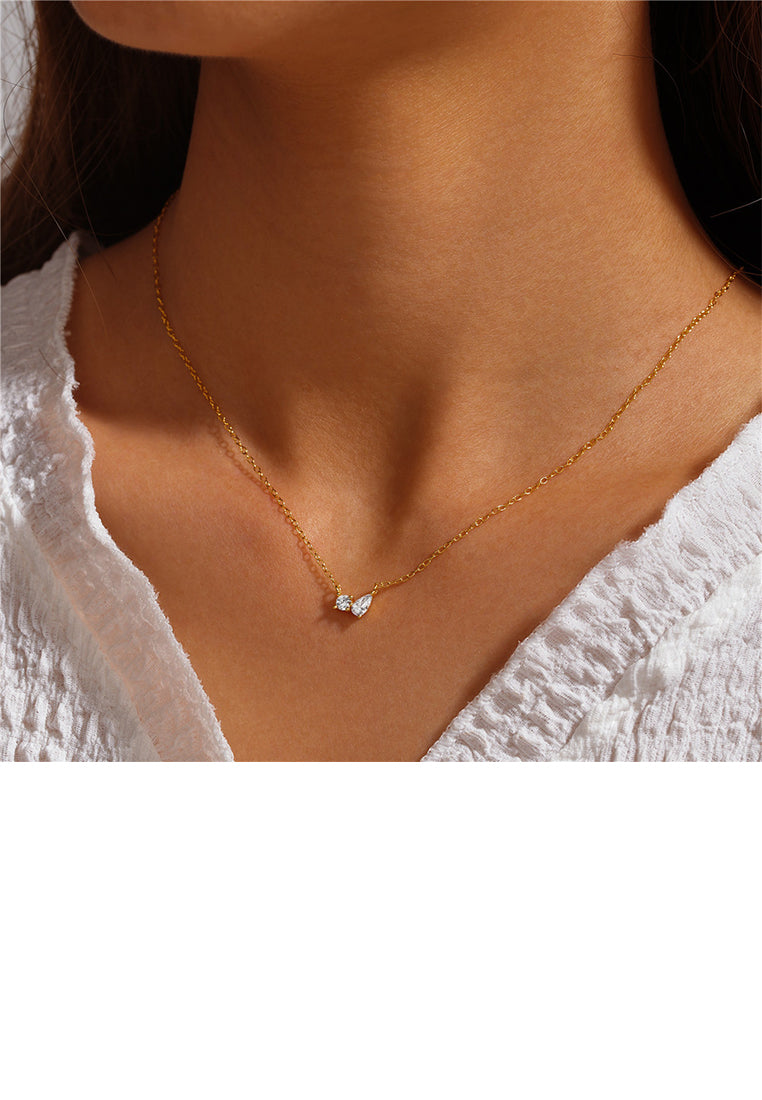 925 Sterling Silver Plated Gold Simple and Fashion Water Drop Geometric Pendant with Cubic Zirconia and Necklace - Luxurious Look
