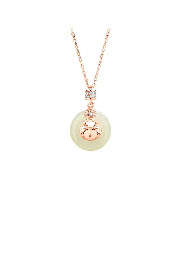 925 Sterling Silver Plated Rose Gold Fashion Vintage Dragon Safety Buckle Pendant with Cubic Zirconia and Necklace - Luxurious Look