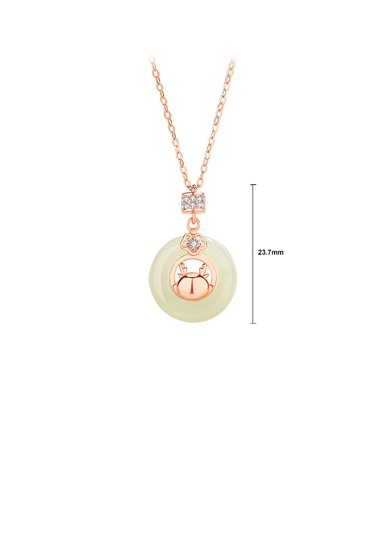 925 Sterling Silver Plated Rose Gold Fashion Vintage Dragon Safety Buckle Pendant with Cubic Zirconia and Necklace - Luxurious Look