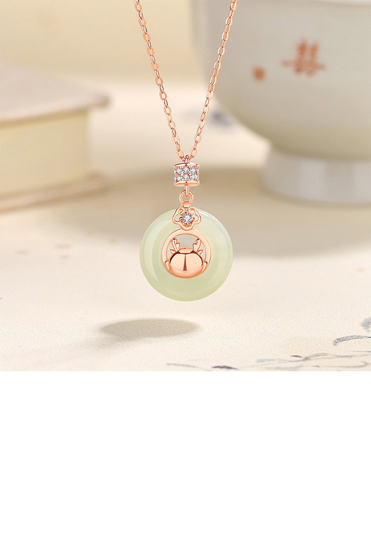 925 Sterling Silver Plated Rose Gold Fashion Vintage Dragon Safety Buckle Pendant with Cubic Zirconia and Necklace - Luxurious Look