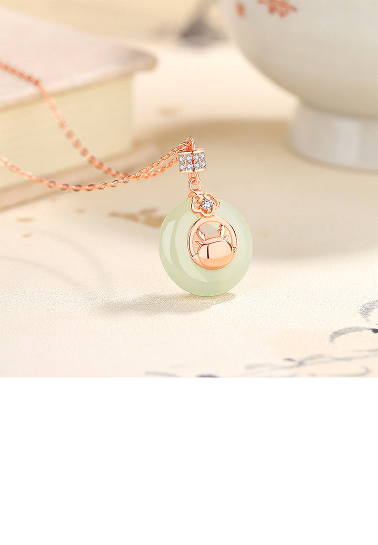 925 Sterling Silver Plated Rose Gold Fashion Vintage Dragon Safety Buckle Pendant with Cubic Zirconia and Necklace - Luxurious Look