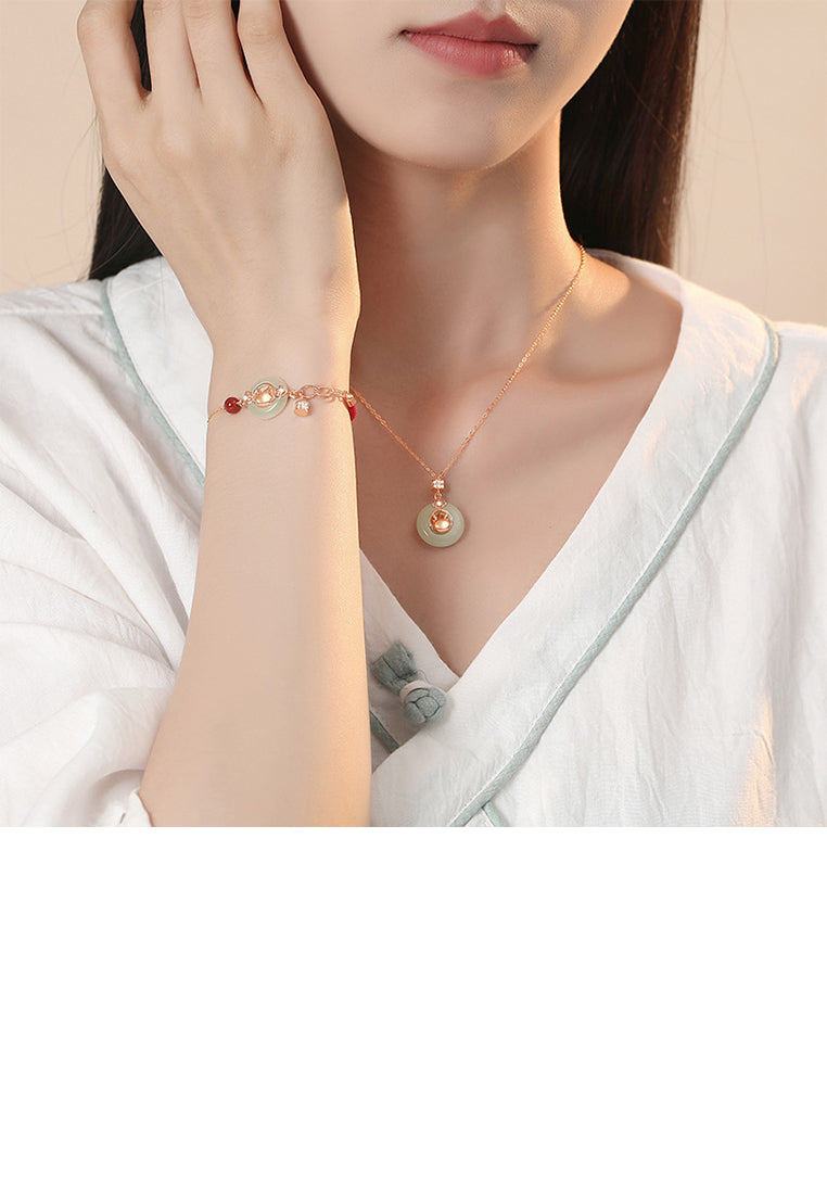 925 Sterling Silver Plated Rose Gold Fashion Vintage Dragon Safety Buckle Pendant with Cubic Zirconia and Necklace - Luxurious Look