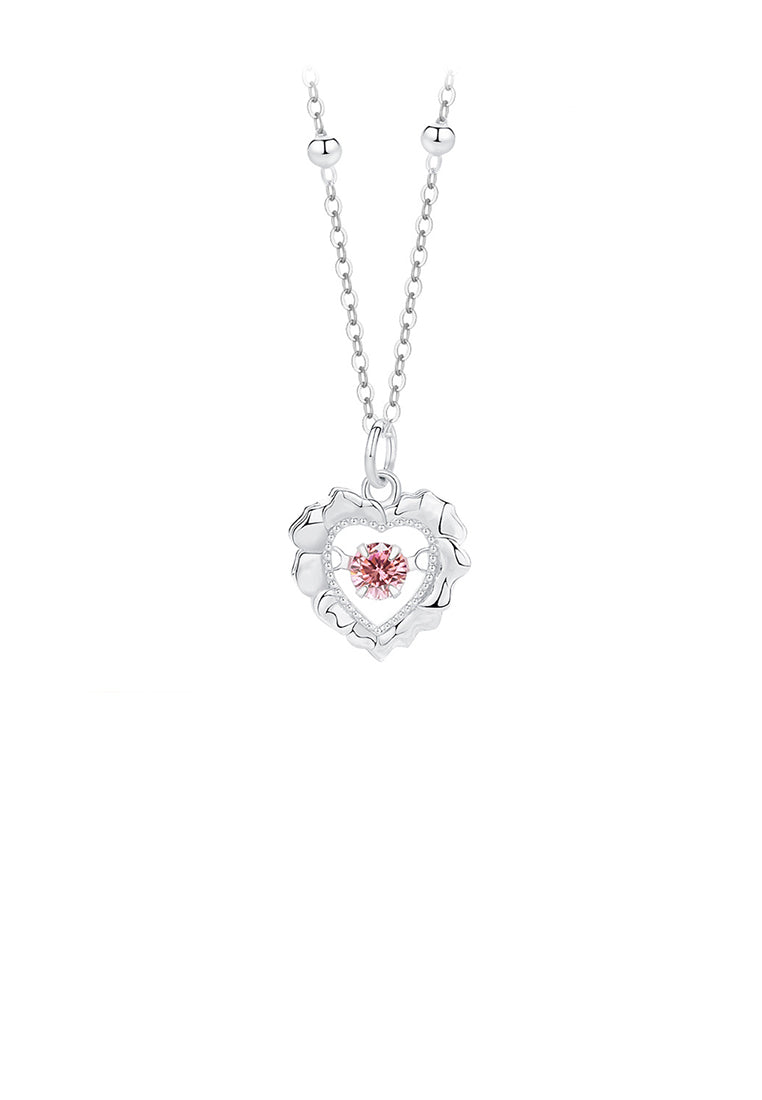 925 Sterling Silver Fashion Simple Hollow Heart-shaped Pendant with Pink Cubic Zirconia and Necklace - Luxurious Look - Vibrant Color