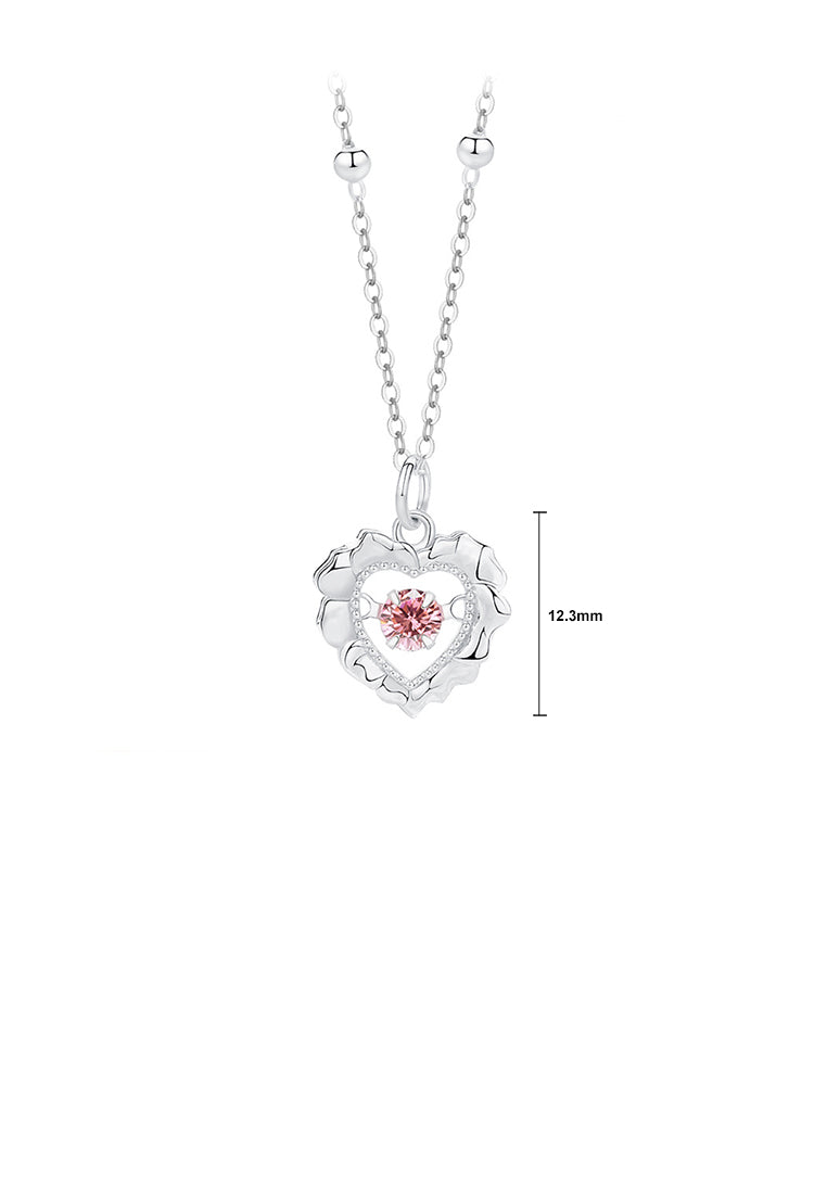 925 Sterling Silver Fashion Simple Hollow Heart-shaped Pendant with Pink Cubic Zirconia and Necklace - Luxurious Look - Vibrant Color