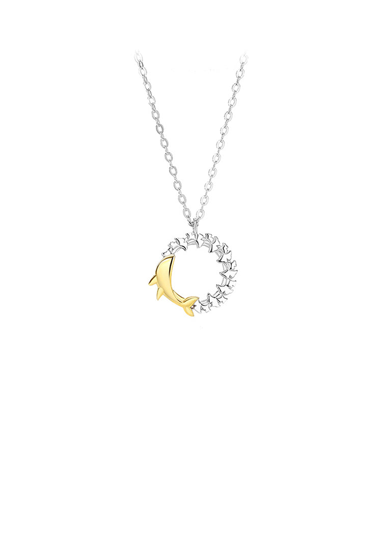 925 Sterling Silver Fashion and Creative Golden Whale Ring Pendant with Necklace