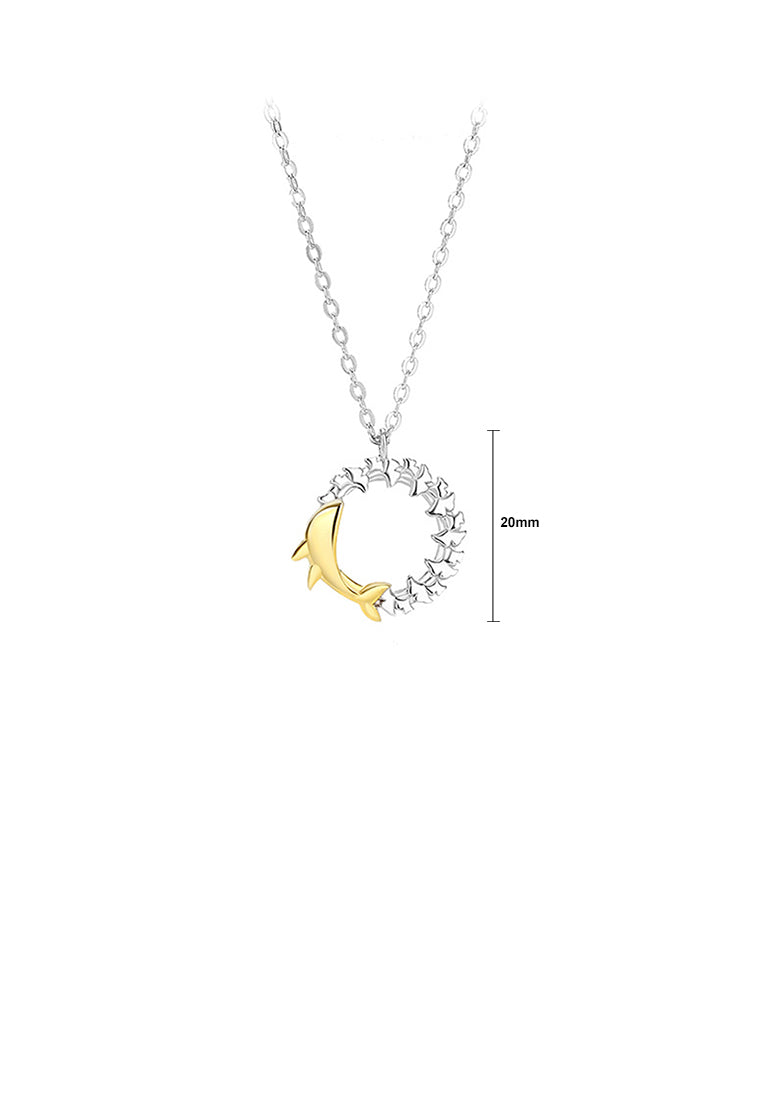 925 Sterling Silver Fashion and Creative Golden Whale Ring Pendant with Necklace