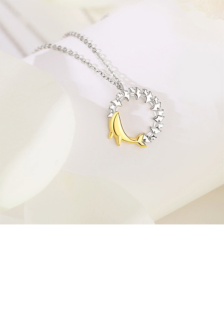 925 Sterling Silver Fashion and Creative Golden Whale Ring Pendant with Necklace