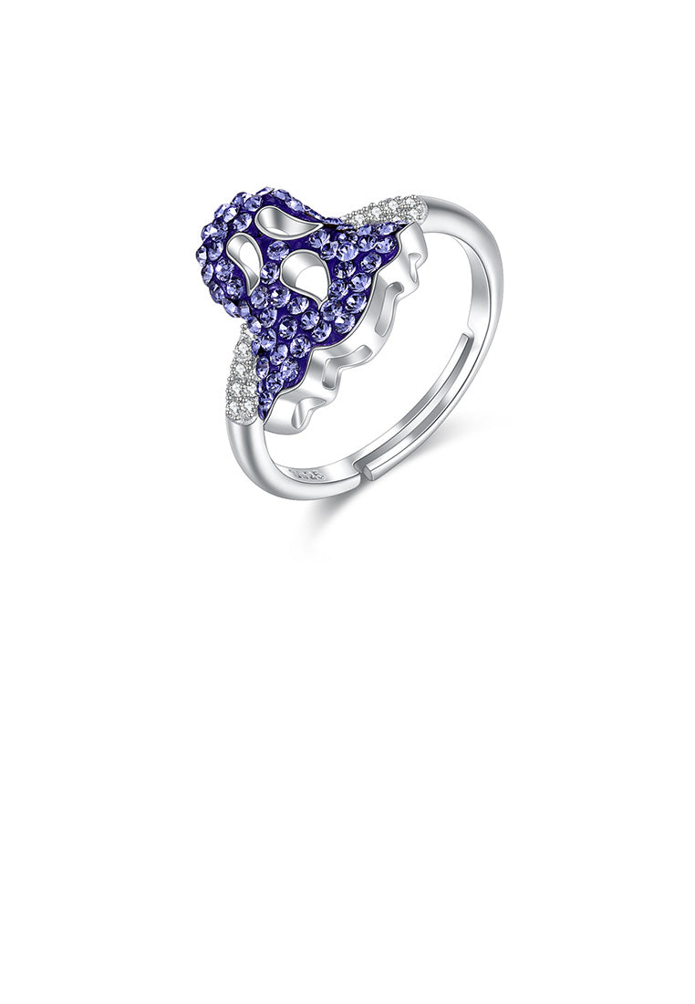 925 Sterling Silver Fashion Creative Ghost Adjustable Ring with Purple Austrian Element Crystal