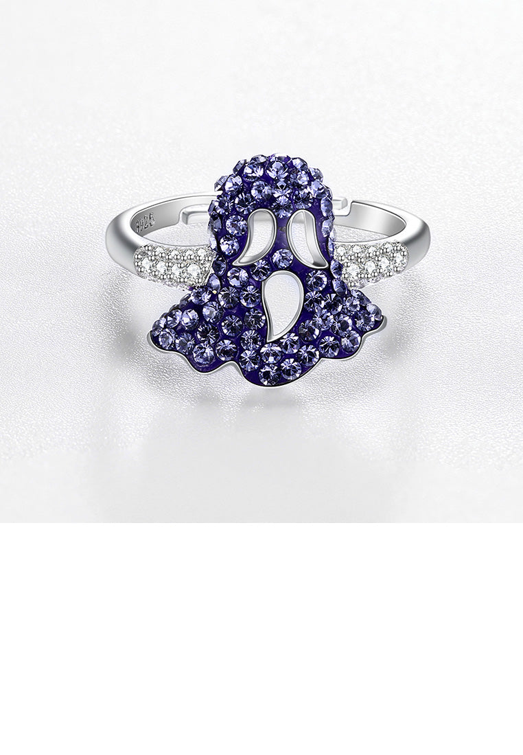 925 Sterling Silver Fashion Creative Ghost Adjustable Ring with Purple Austrian Element Crystal