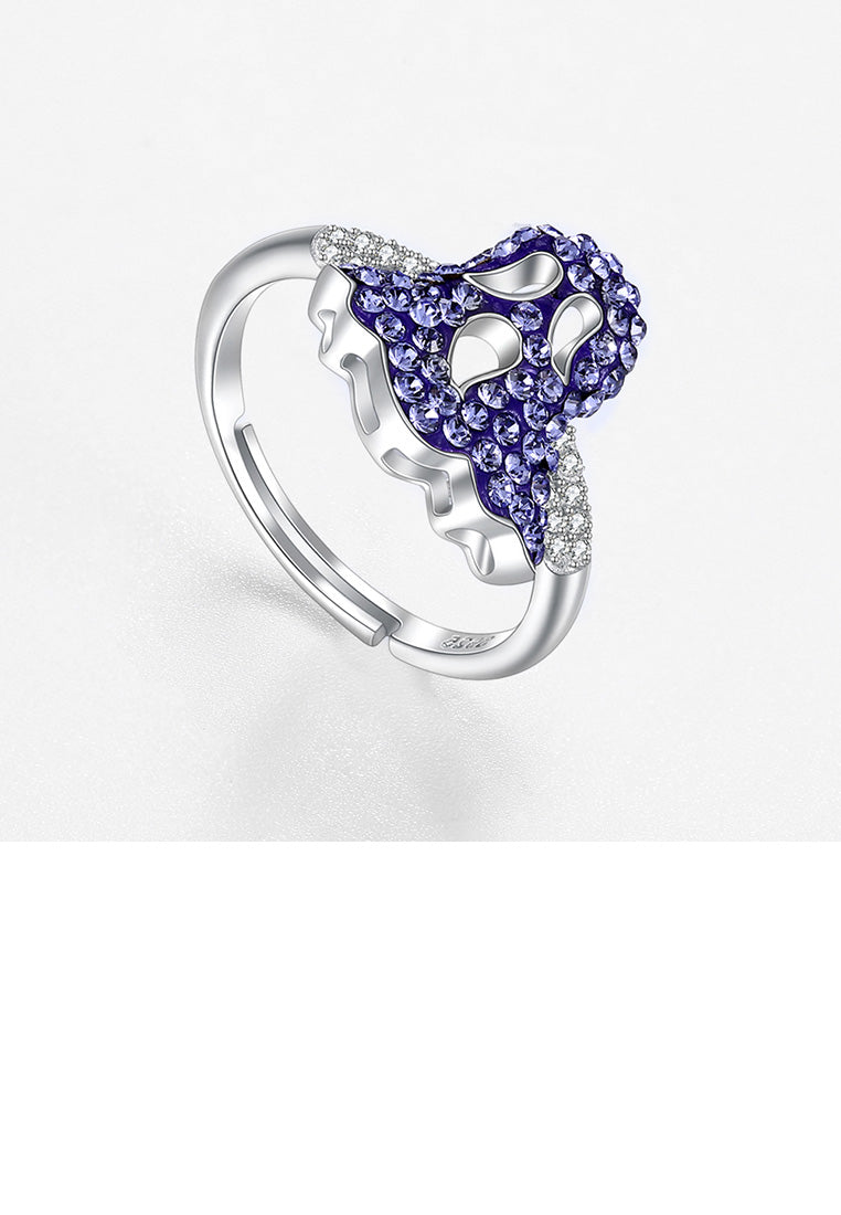 925 Sterling Silver Fashion Creative Ghost Adjustable Ring with Purple Austrian Element Crystal