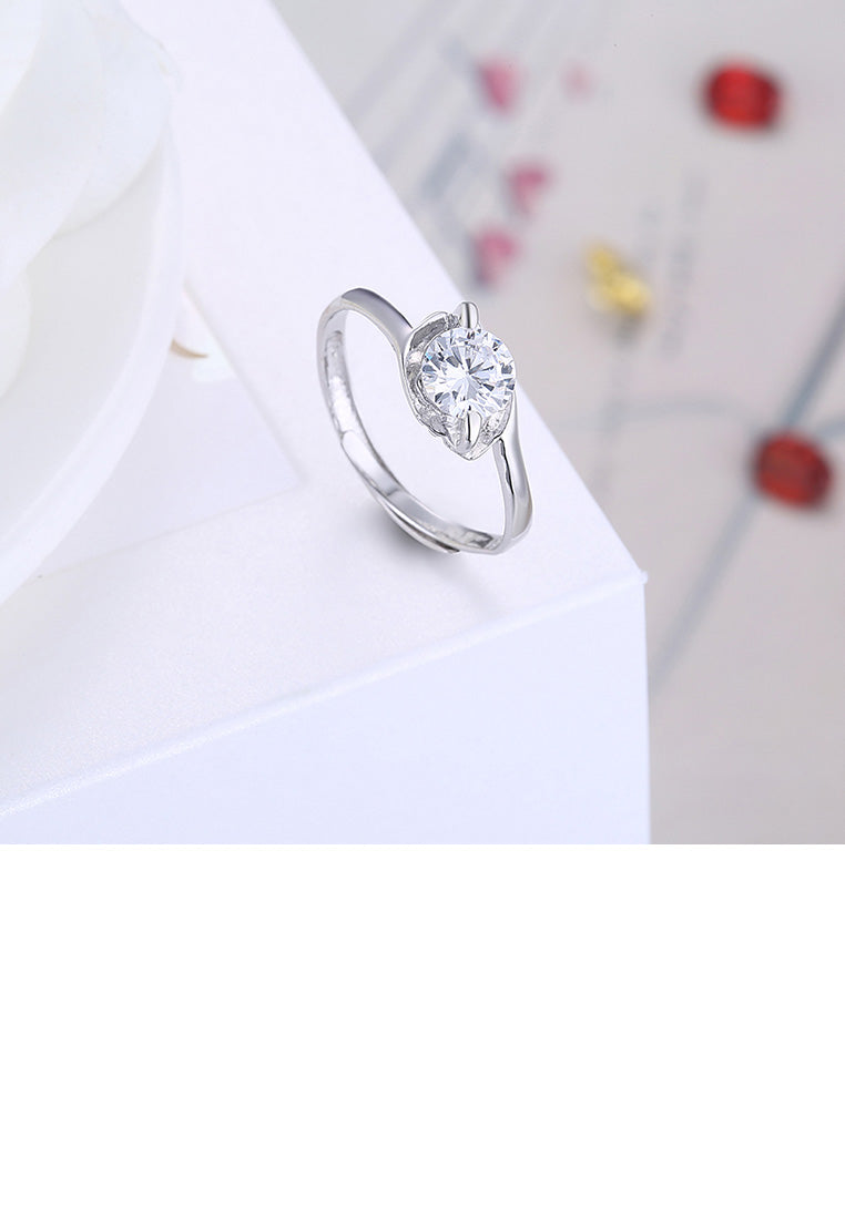 925 Sterling Silver Fashion Romantic Geometric Adjustable Ring with Cubic Zircon