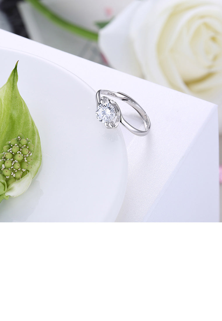 925 Sterling Silver Fashion Romantic Geometric Adjustable Ring with Cubic Zircon