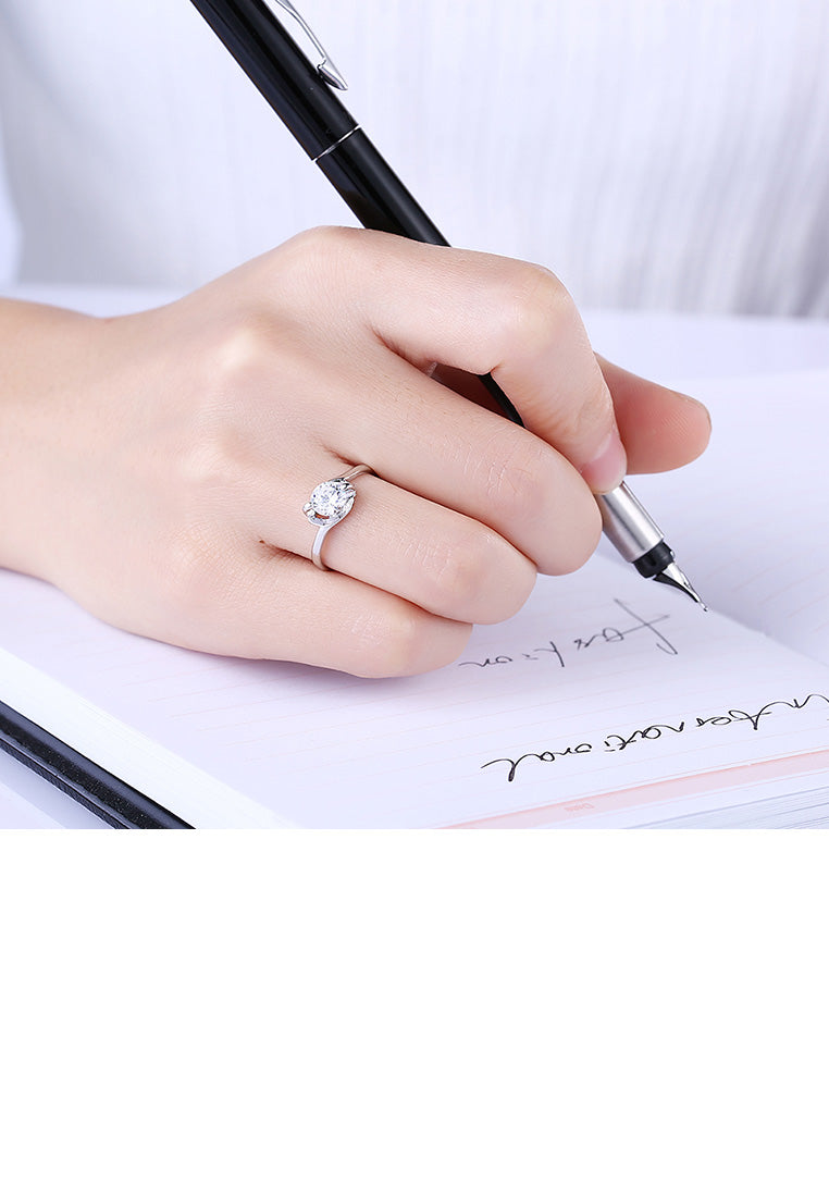 925 Sterling Silver Fashion Romantic Geometric Adjustable Ring with Cubic Zircon