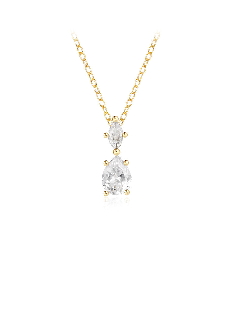925 Sterling Silver Plated Gold Simple and Fashion Water Drop-shaped Geometric Pendant with Cubic Zirconia and Necklace - Luxurious Look