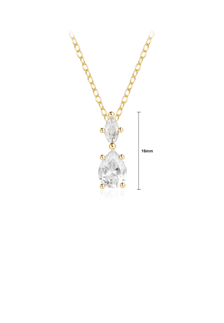 925 Sterling Silver Plated Gold Simple and Fashion Water Drop-shaped Geometric Pendant with Cubic Zirconia and Necklace - Luxurious Look