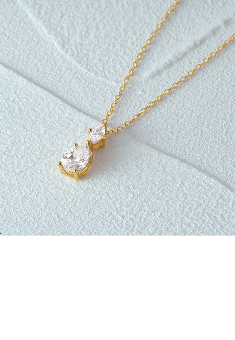 925 Sterling Silver Plated Gold Simple and Fashion Water Drop-shaped Geometric Pendant with Cubic Zirconia and Necklace - Luxurious Look
