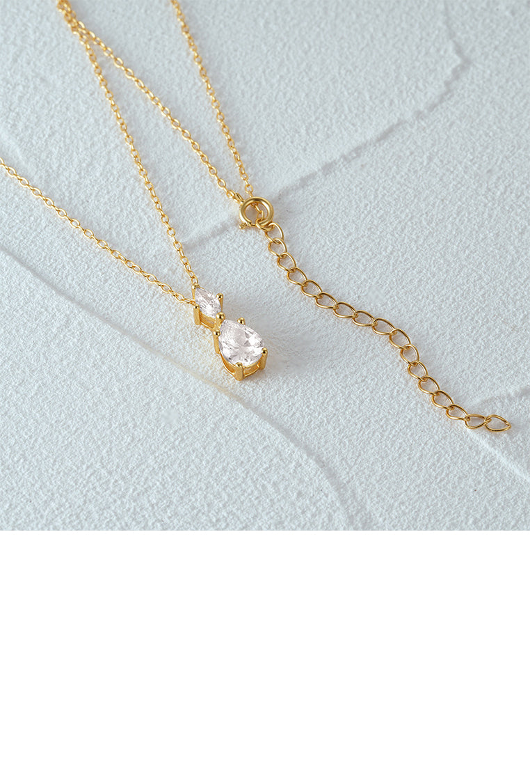 925 Sterling Silver Plated Gold Simple and Fashion Water Drop-shaped Geometric Pendant with Cubic Zirconia and Necklace - Luxurious Look