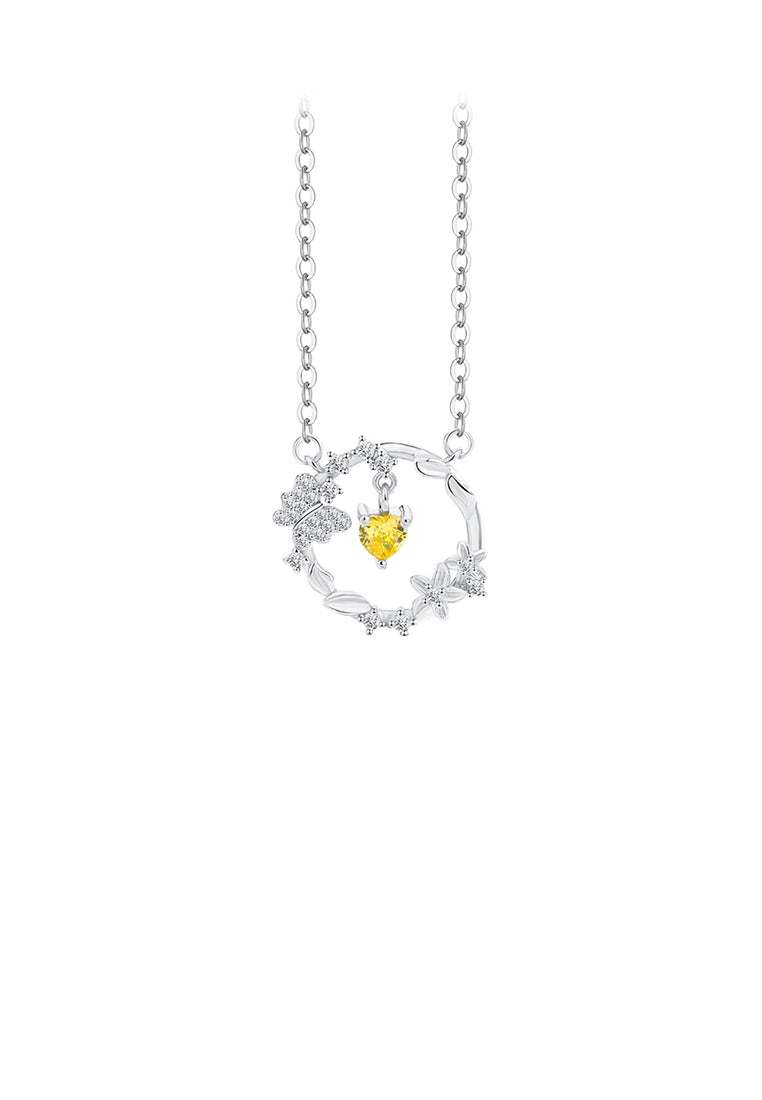 925 Sterling Silver Fashion and Elegant Butterfly Flower Pendant with Cubic Zirconia and Necklace - Luxurious Look