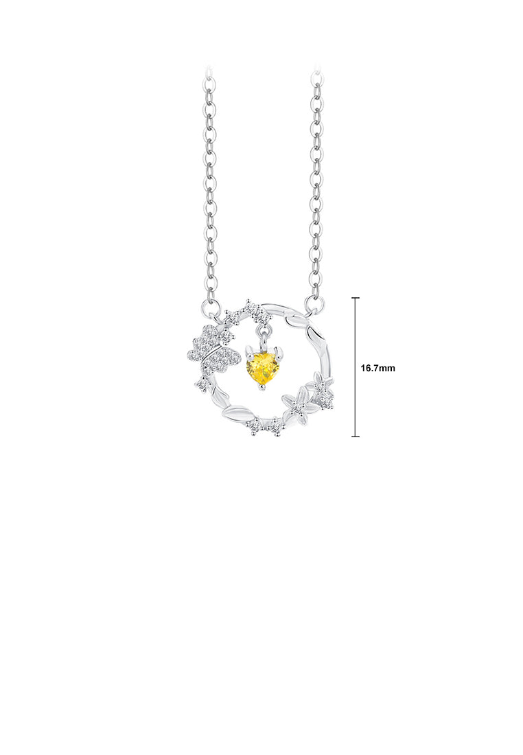 925 Sterling Silver Fashion and Elegant Butterfly Flower Pendant with Cubic Zirconia and Necklace - Luxurious Look