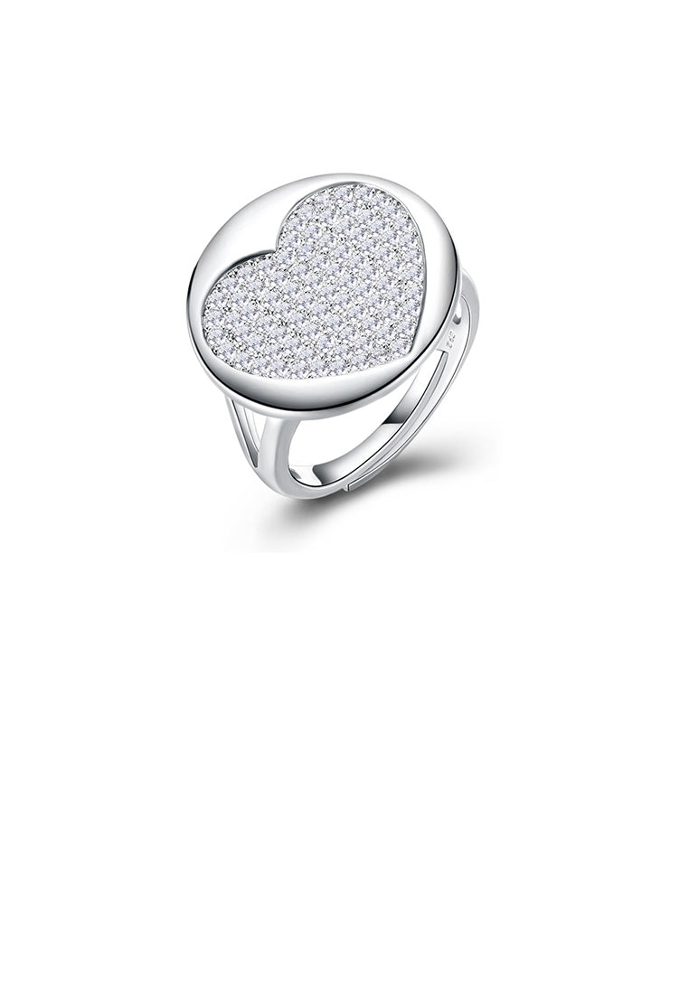 925 Sterling Silver Fashion Romantic Heart Shaped Cubic Zircon Round Adjustable Ring