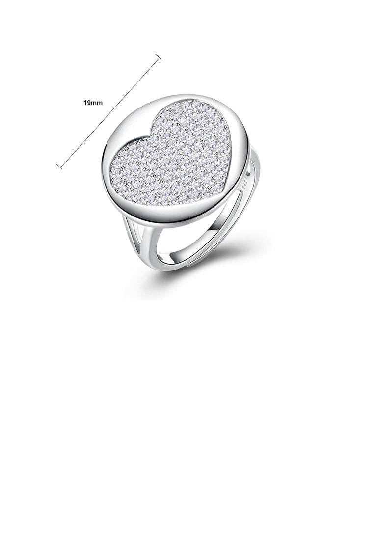 925 Sterling Silver Fashion Romantic Heart Shaped Cubic Zircon Round Adjustable Ring