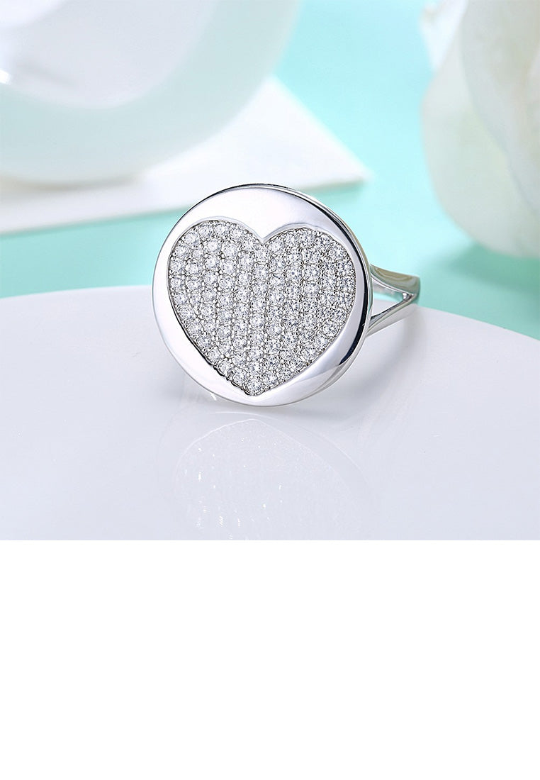 925 Sterling Silver Fashion Romantic Heart Shaped Cubic Zircon Round Adjustable Ring