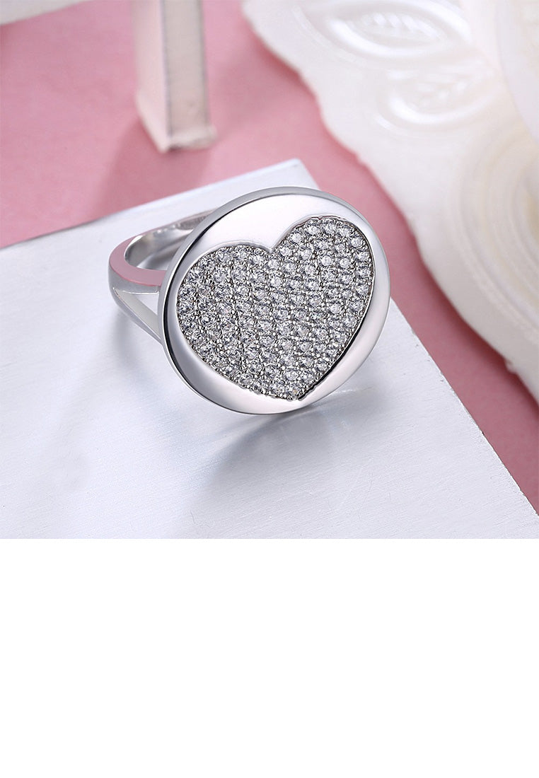 925 Sterling Silver Fashion Romantic Heart Shaped Cubic Zircon Round Adjustable Ring