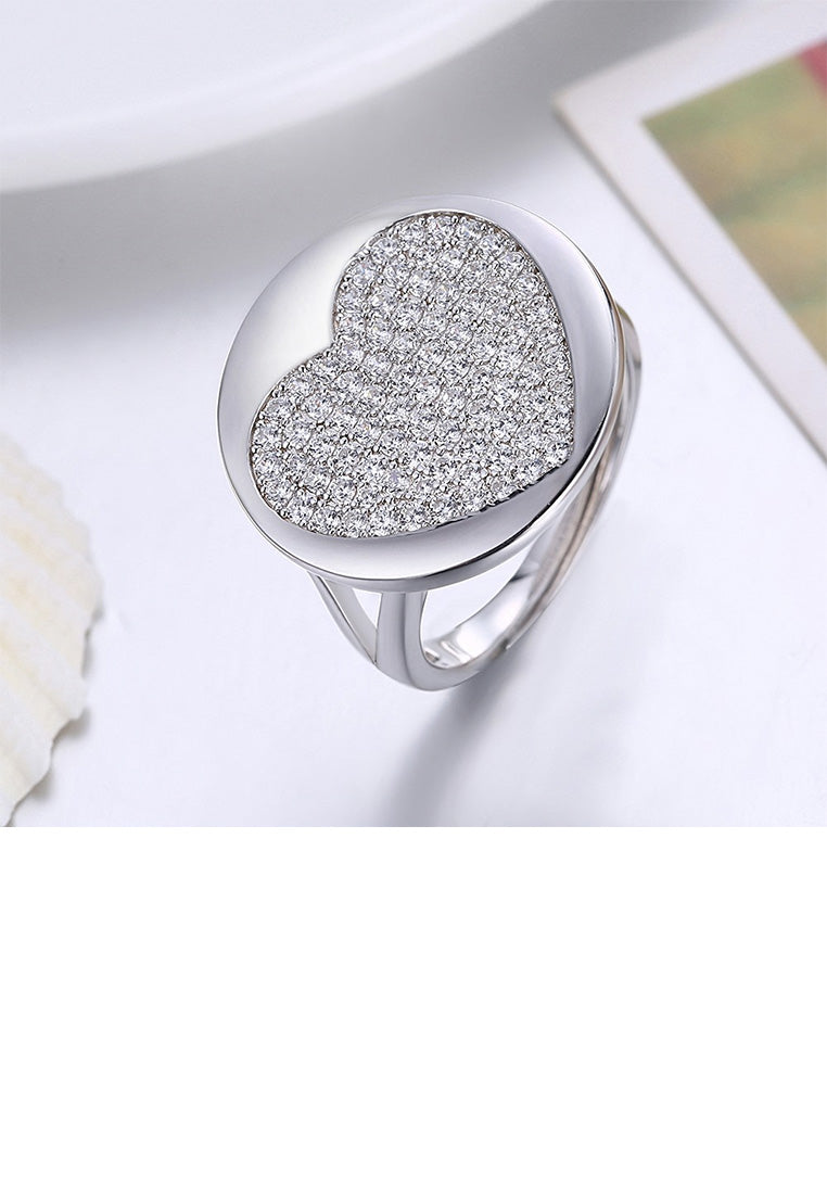 925 Sterling Silver Fashion Romantic Heart Shaped Cubic Zircon Round Adjustable Ring