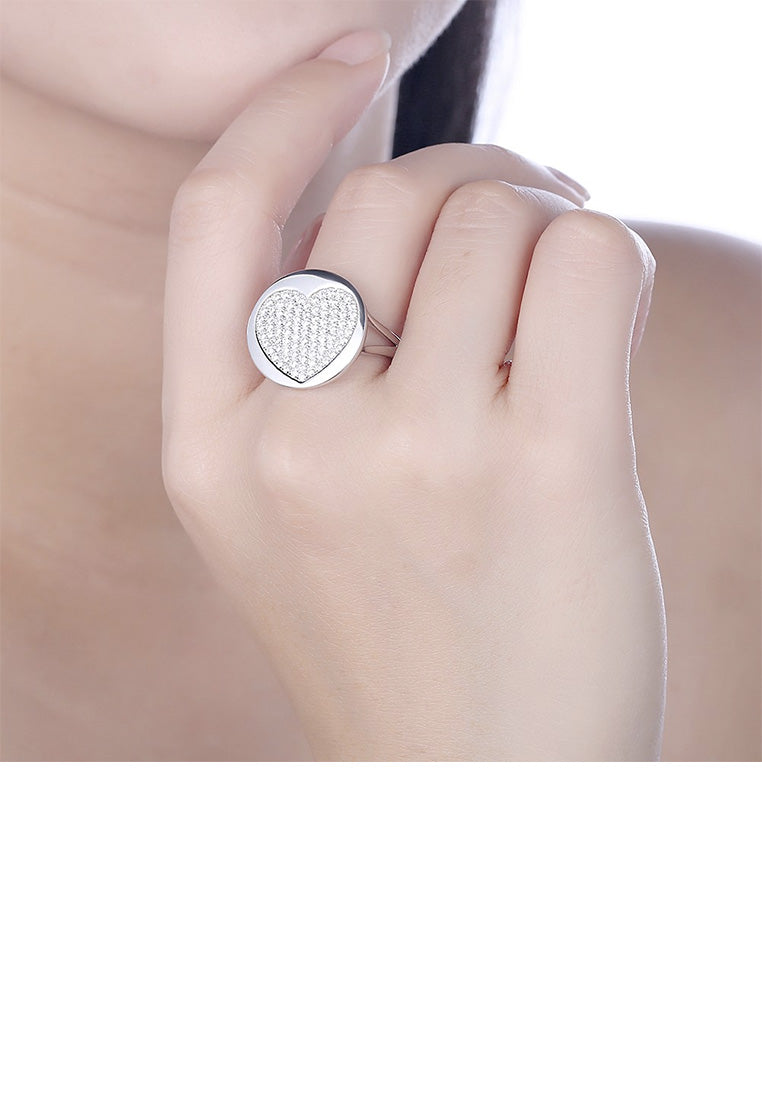 925 Sterling Silver Fashion Romantic Heart Shaped Cubic Zircon Round Adjustable Ring