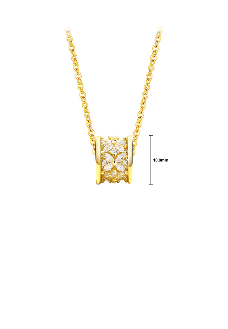925 Sterling Silver Plated Gold Simple and Fashion Flower Small Waist Geometric Pendant with Cubic Zirconia and Necklace - Luxurious Look