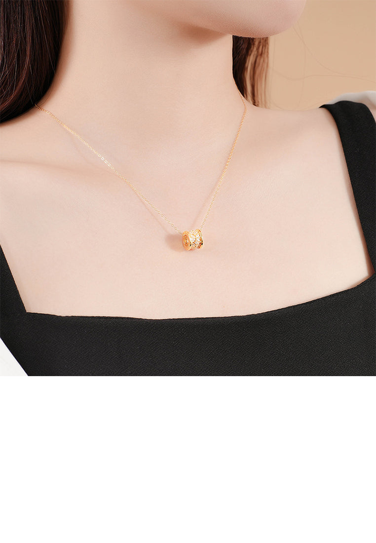 925 Sterling Silver Plated Gold Simple and Fashion Flower Small Waist Geometric Pendant with Cubic Zirconia and Necklace - Luxurious Look