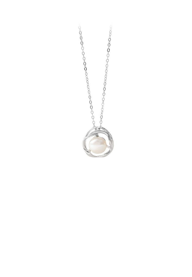 925 Sterling Silver Fashion and Elegant Geometric Imitation Pearl Pendant with Necklace - Luxurious Look