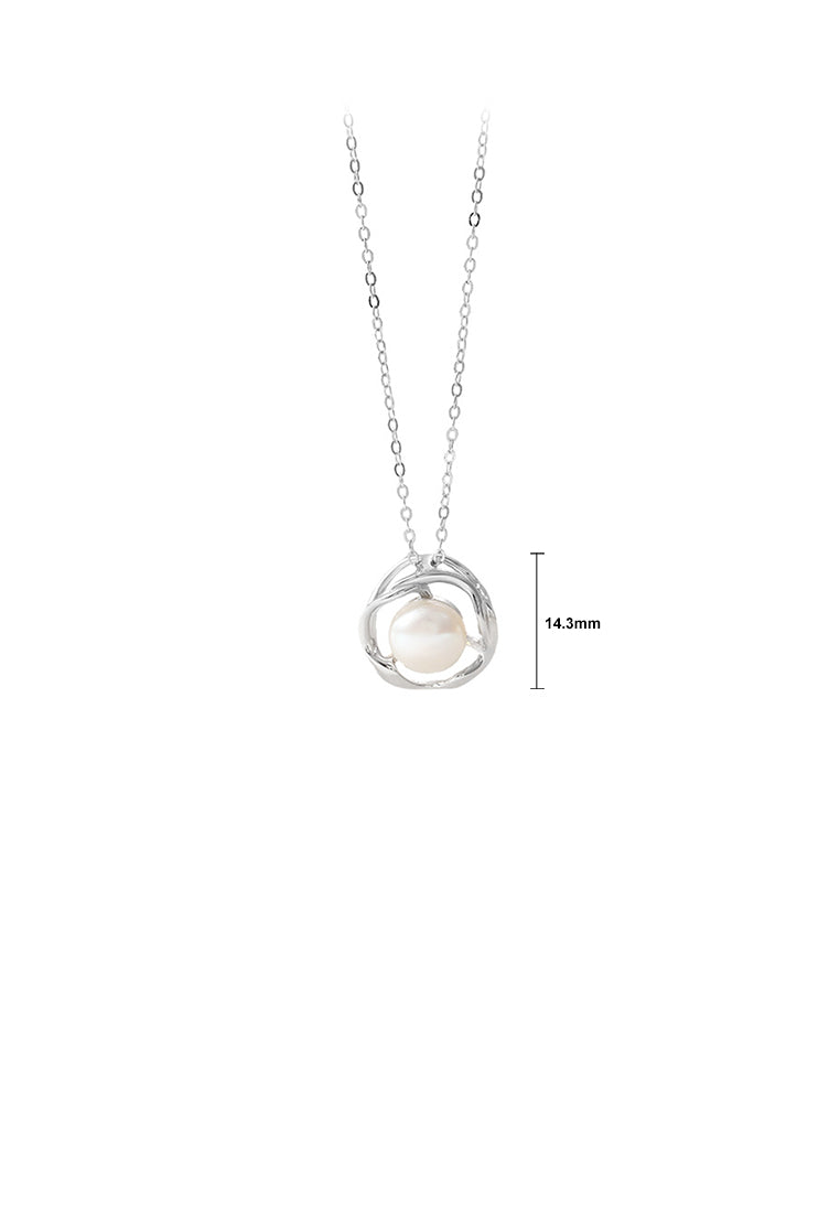 925 Sterling Silver Fashion and Elegant Geometric Imitation Pearl Pendant with Necklace - Luxurious Look