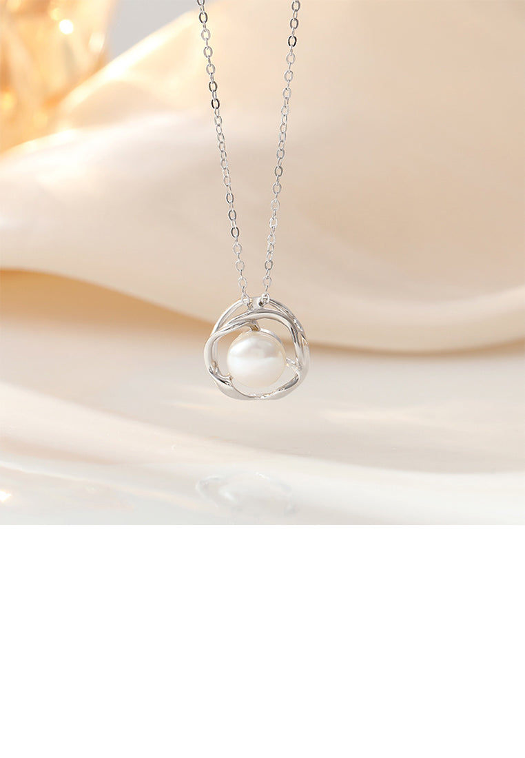 925 Sterling Silver Fashion and Elegant Geometric Imitation Pearl Pendant with Necklace - Luxurious Look