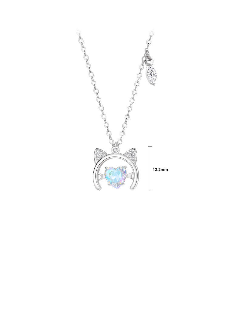 925 Sterling Silver Simple and Cute Cat Heart Pendant with Cubic Zirconia and Necklace - Luxurious Look