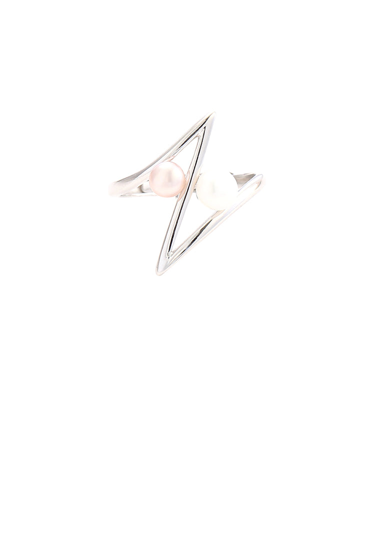 925 Sterling Silver Fashion Simple Geometric Freshwater Pearl Adjustable Ring - Luxurious Look