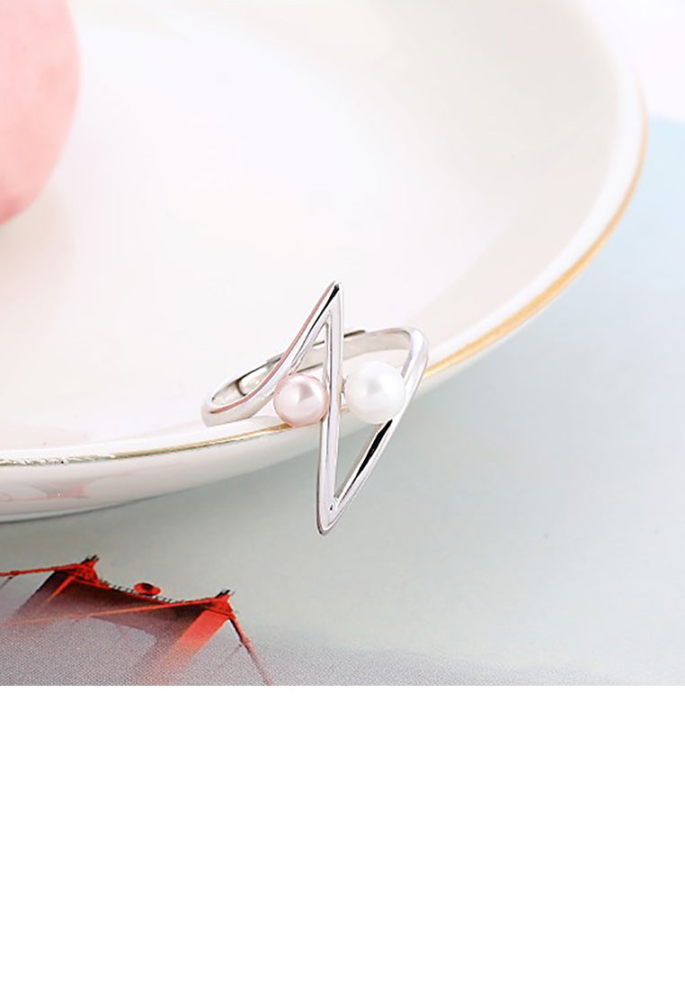 925 Sterling Silver Fashion Simple Geometric Freshwater Pearl Adjustable Ring - Luxurious Look
